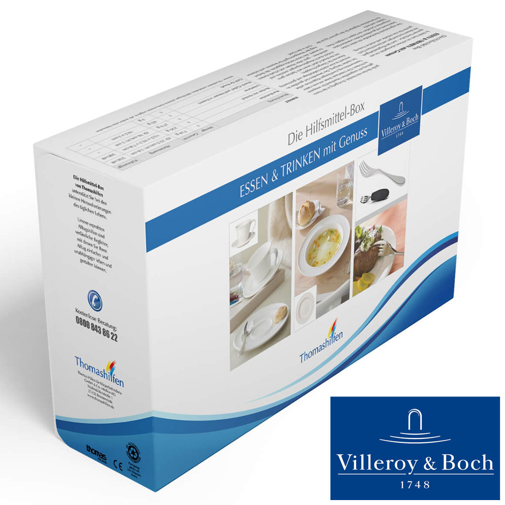 (AV) Thomashilfen Essen und Trinken Set Villeroy und Boch Edition- 5-teilig- Komfort-Teller- Becher mit Henkel- Untertasse- Knork und Knork-Griff Esshilfe und Trinkhilfe unter Ess- und Trinkhilfen > Rheuma-Arthrose-Arthritis > Thomashilfen