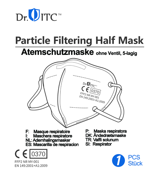 100 x FFP2 Dr- ITC Atemschutzmaske- 5-lagig (CE 0370 EN 149:2001:A1:2009) weiss- Nasenbügel- Gummibänder- 5 x P-20 Stück einzeln verpackt