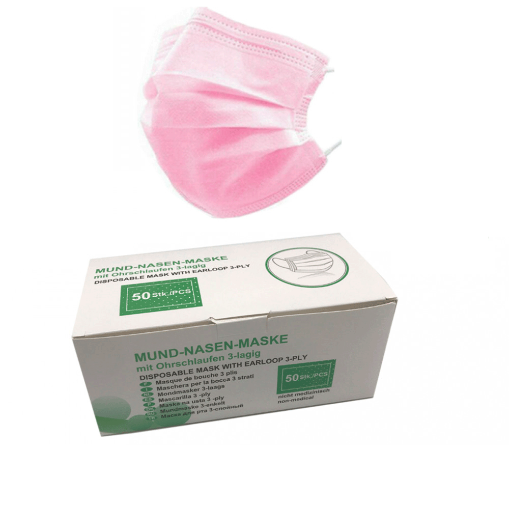 50er Pack Mund Nasen Maske ROSA- 3-lagig- mit Ohrschlaufen (kein Medizinprodukt) unter Patientenbekleidung > Hygieneshop > Masken