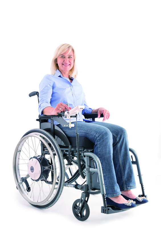 Alber E-Fix E35 elektrischer Zusatzantrieb- inklusive Leichtgewicht-Rollstuhl BasiX- fertig vormontiert unter Elektro-Rollstühle > Rollstuhlantrieb > Alber  > E-Fix