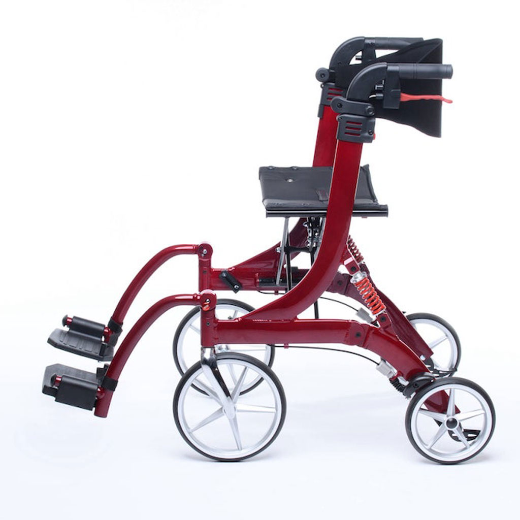 Bescomed Spring VARIO-M- Rollator und Rollstuhl- bordeauxmetallic- 2in1- Alu Leichtgewichtsrollstuhl- neue Serie- inkl- Beinstützen und Komfort-Rückengurt
