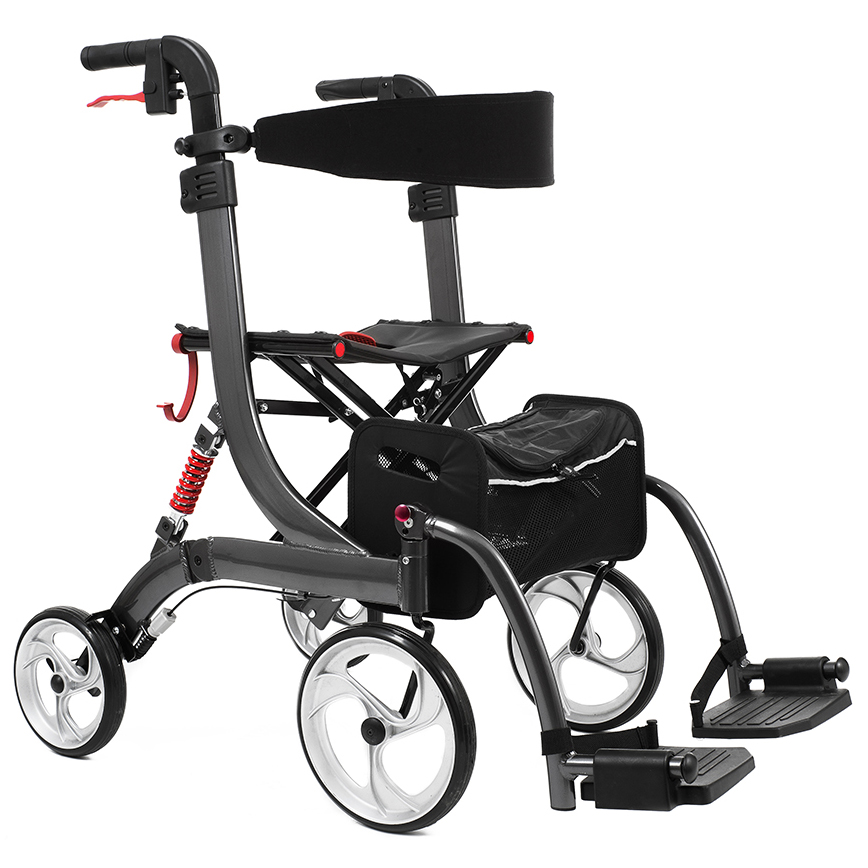 Bescomed Spring VARIO-M- Rollator und Rollstuhl- graphitgrau- 2in1- Alu Leichtgewichtsrollator- neue Serie- inkl- Beinsttzen und Komfort-Rckengurt