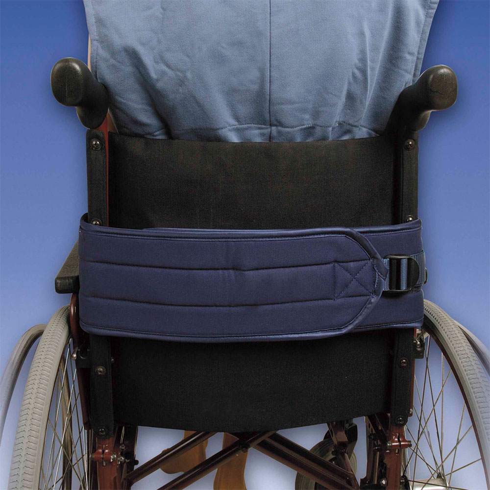 Biocare Basis Klett Rollstuhlgurt- flüssigkeitsabweisend blau- Patientensicherungssystem im Rollstuhl- mit Klettverschluss