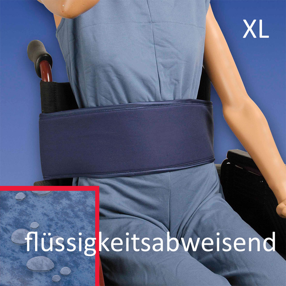 Biocare Basis Klett Rollstuhlgurt- XL flüssigkeitsabweisend blau- Patientensicherungssystem im Rollstuhl- mit Klettverschluss