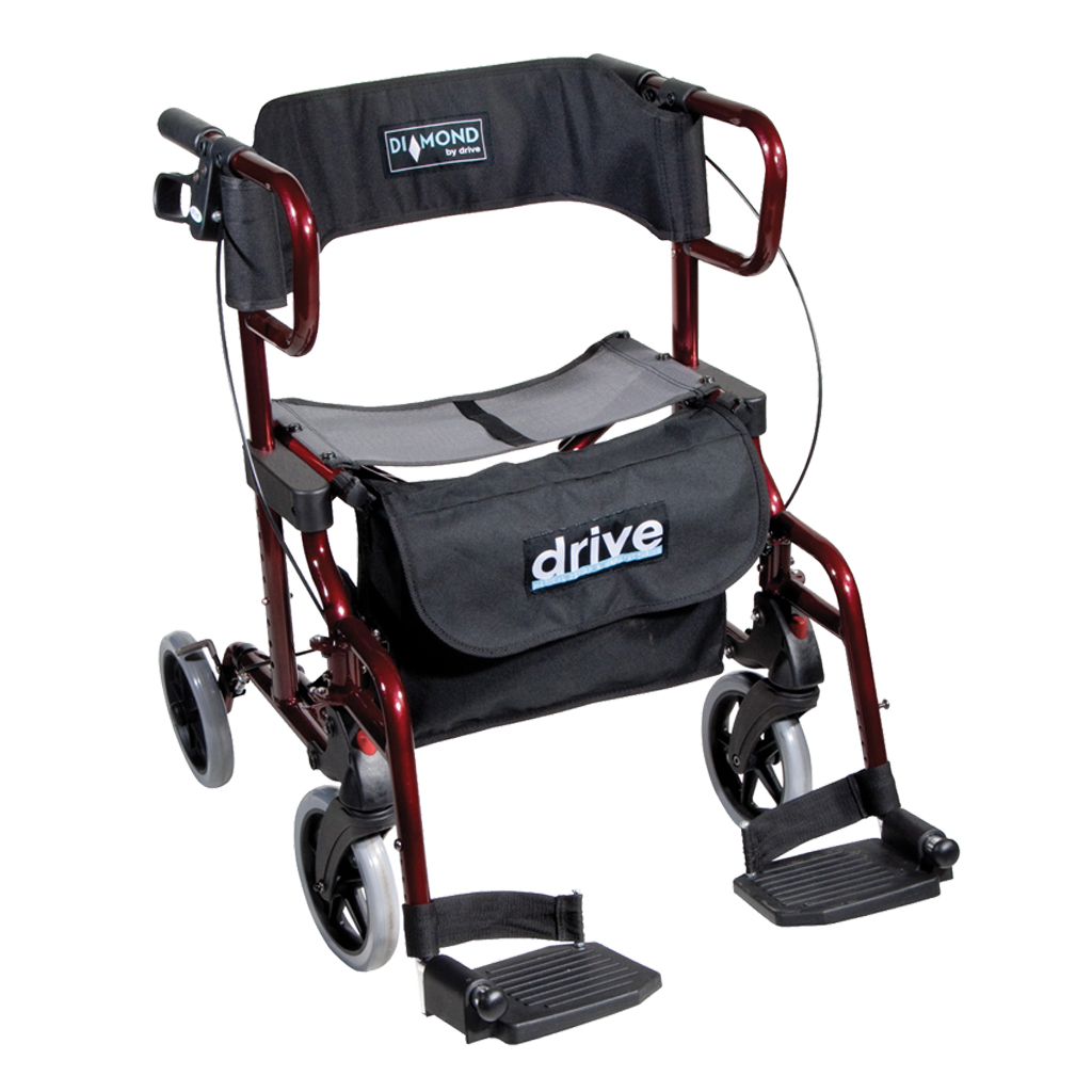 Drive Medical Rollator Diamond Deluxe 2in1 - Rollator und Transportstuhl- inkl- Fusssttzen- der Kombi-Rollator + Rollstuhl