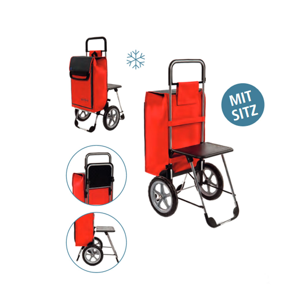 Einkaufshilfe mit Sitz und Kühlfach- Shopper Einkaufstrolley- 65L (55 Tasche + 10 Kühlfach)- belastbar 50kg- Gewicht 4-2kg