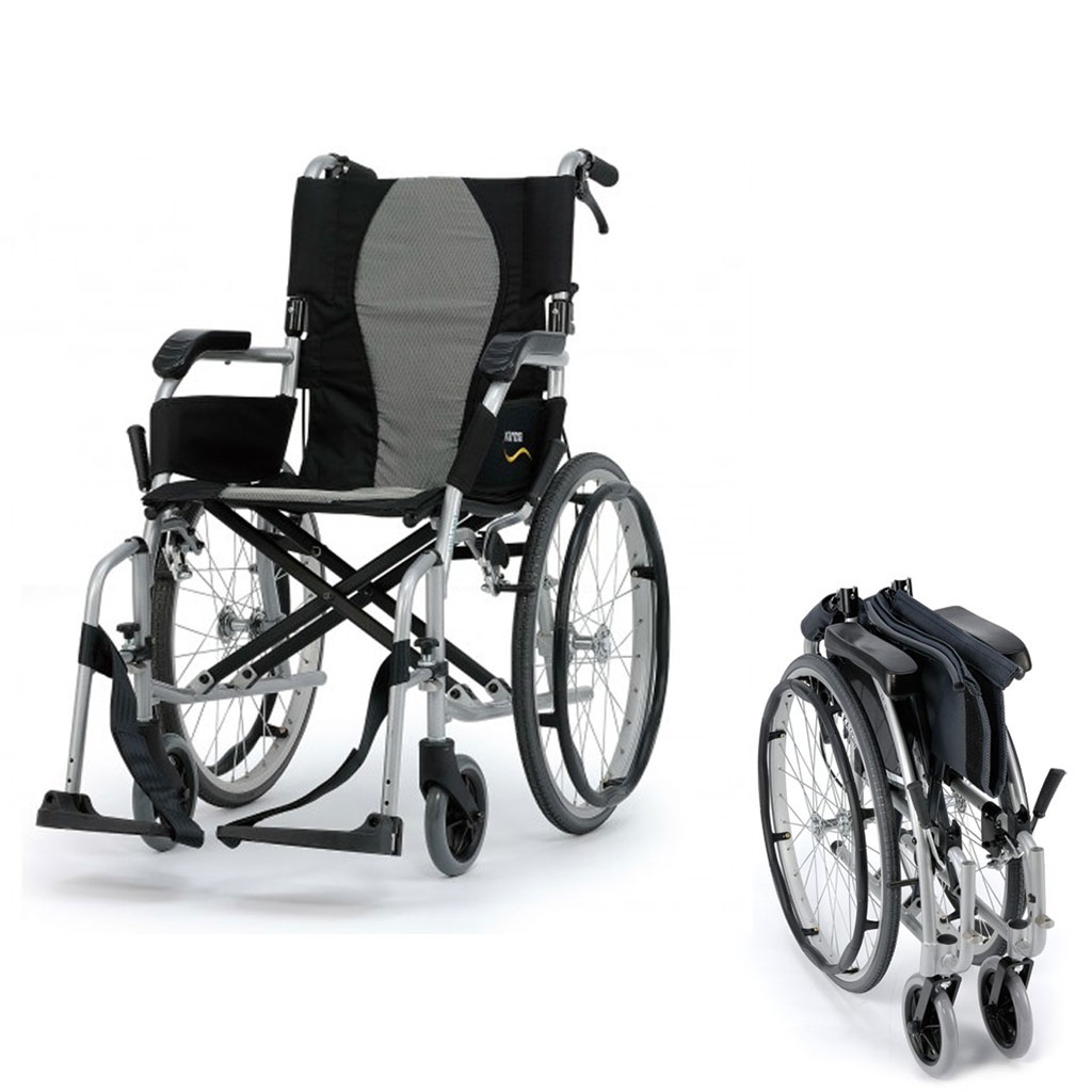 Karma Ergo Lite 2 Rollstuhl- 20- Antriebsräder (Selbstfahrer) mit S-Ergo Sitzrahmen- inkl- Bremse für Begleiter- bis 100kg- 6-4 kg Verladegewicht Ultraleichtgewicht nur 10-3kg- abschwenkbare Beinstützen unter Leichtgewichtsrollstuhl > Reise & Transportstühle