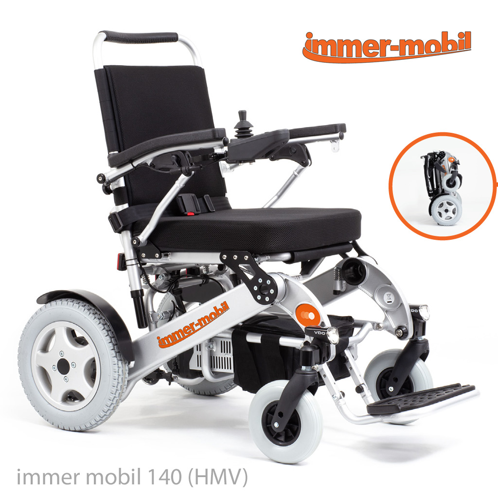 MIETEN - Elektro-Rollstuhl immer-mobil 140 HMV- 6 km-h- faltbar- leicht- robust + alltagstauglich- inkl- zwei Akkus Li-Ion Cell fr mehr Reichweite- Vollgummireifen pannensicher- bis 140kg