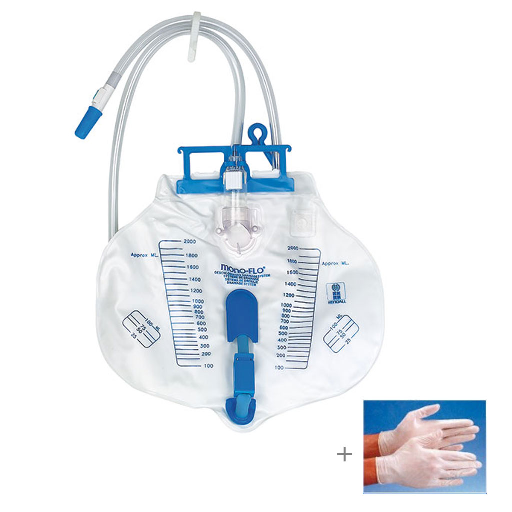 MonoFlo Homecare Bettbeutel- Volumen 2000ml- Schlauch 90cm- steril- inkl- 1 Paar sterile Handschuhe (AV)