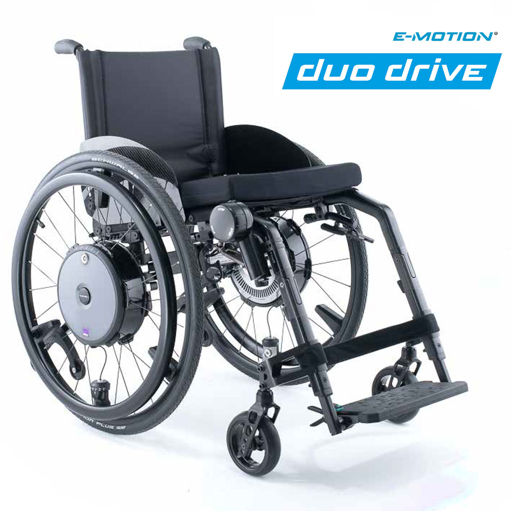 NEU: Alber e-motion DuoDrive mit Bediengerät inkl- Halterung für Bediengerät- inkl- Kippstützen- zum Anbau an Ihren persönlichen Rollstuhl