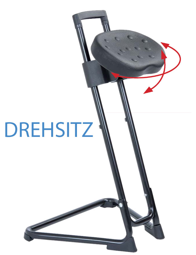 Stehhilfe - die Standhafte- Gestell verchromt- sehr stabiler Stehstuhl mit Drehsitz- GS geprüft- bis 120kg unter Stehstühle
