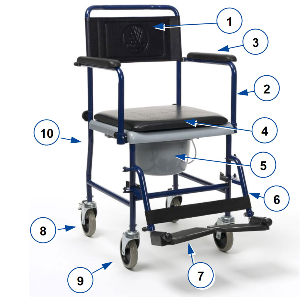 Vermeiren 139E Toilettenstuhl- blau- fahrbar- mit abklappbaren Armlehnen und Beinsttzen- 4 Lenkrder- Sitzflche gepolstert- Eimer Geruchsversiegelung- bis 120kg unter Toilettenstuhl-Duschrollstuhl > Invacare > Vermeiren